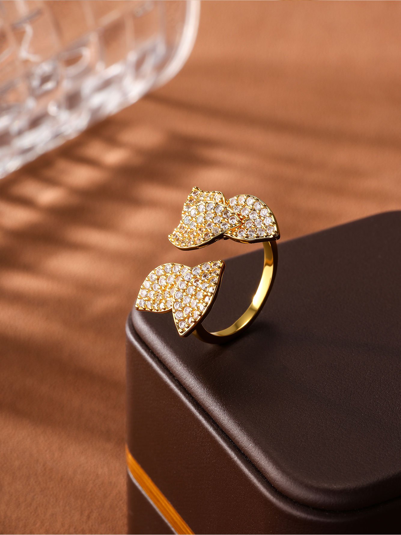 2-Piece Leaf Embellished Ring and Cuff Bangle Jewelry Set