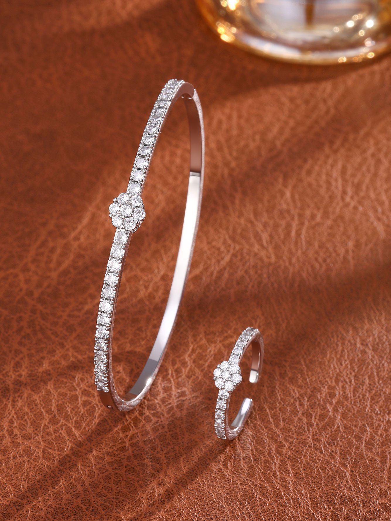 Set of 2 - Embellished Ring and Cuff Bracelet Jewelry Set