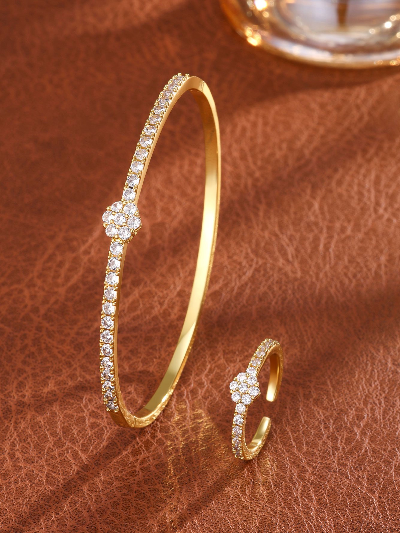Set of 2 - Embellished Ring and Cuff Bracelet Jewelry Set