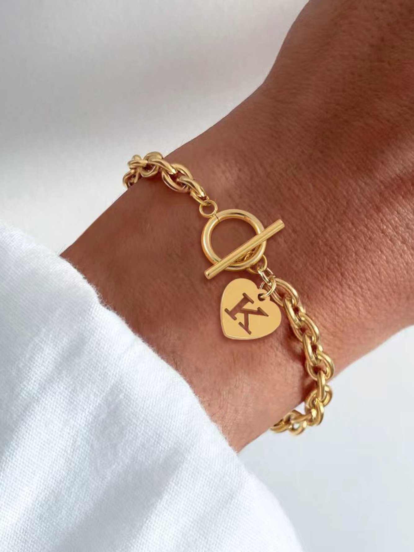 Initial Heart Toggle Bracelet