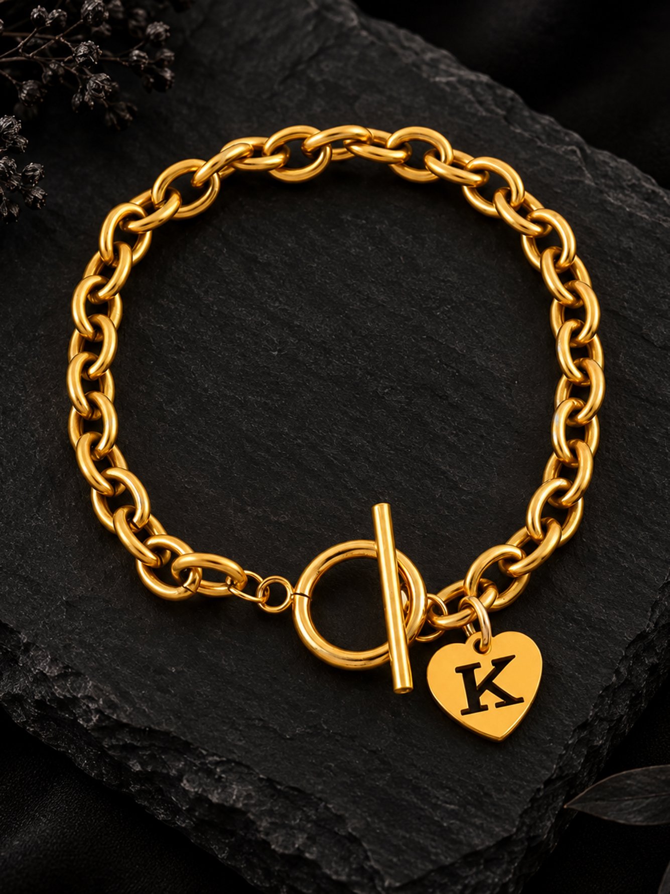 Initial Heart Toggle Bracelet
