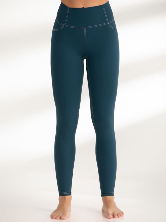 Dark Green Solid Activewear Leggings