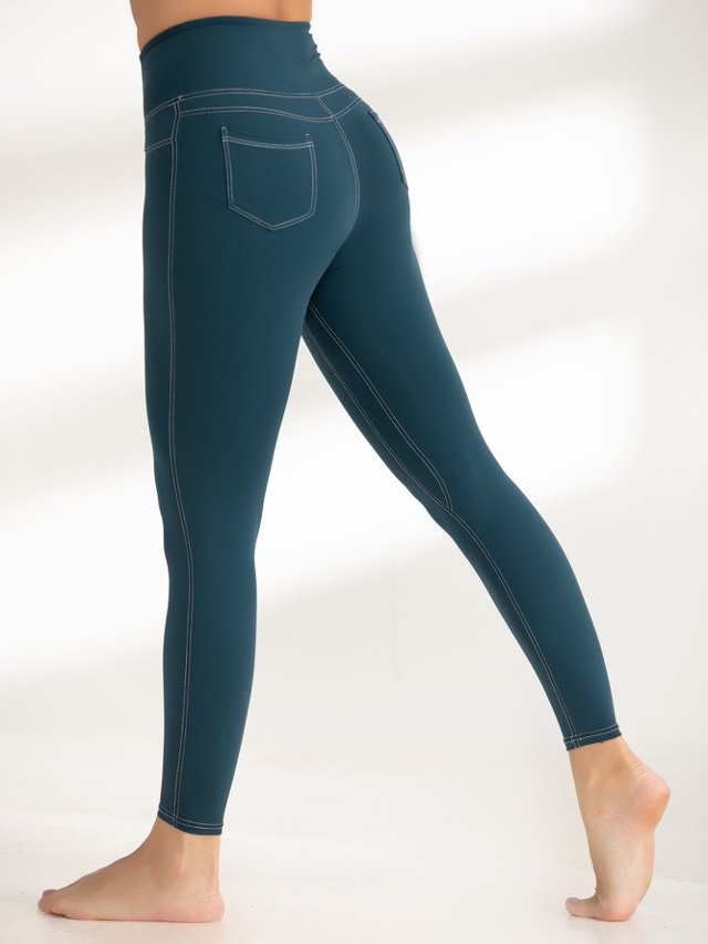 Dark Green Solid Activewear Leggings