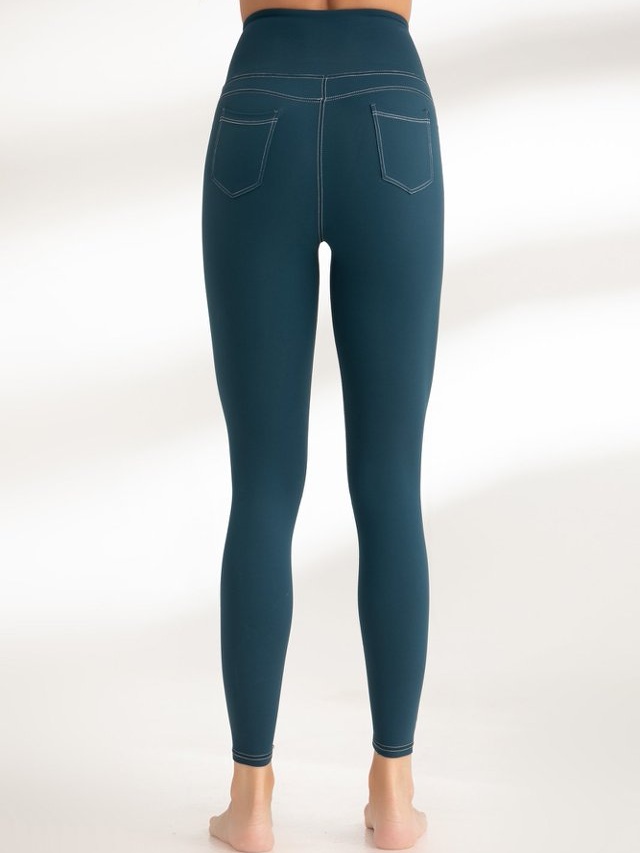 Dark Green Solid Activewear Leggings