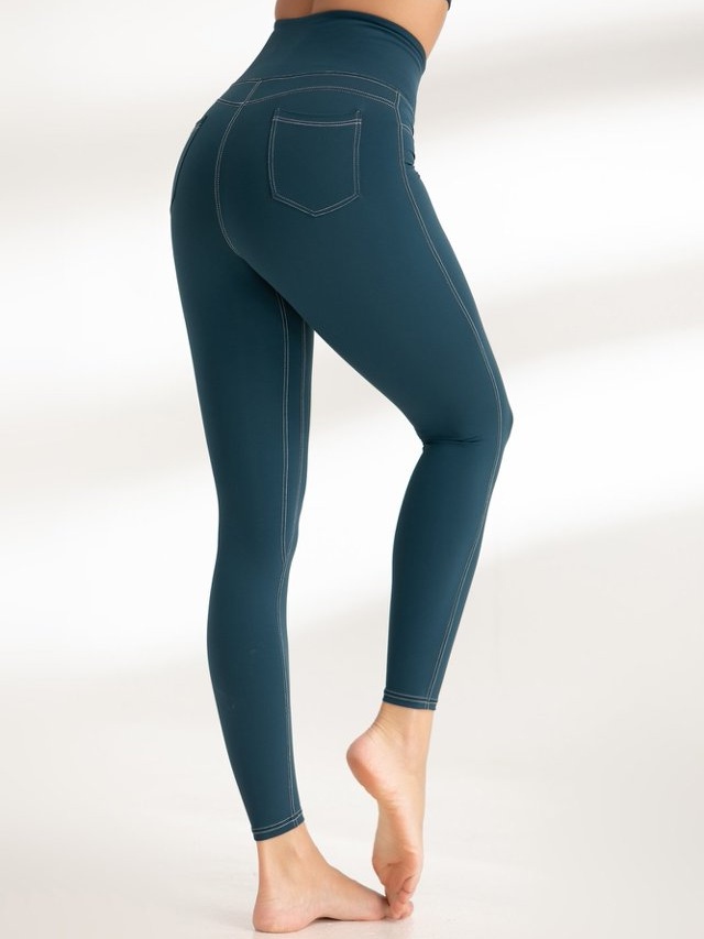 Dark Green Solid Activewear Leggings