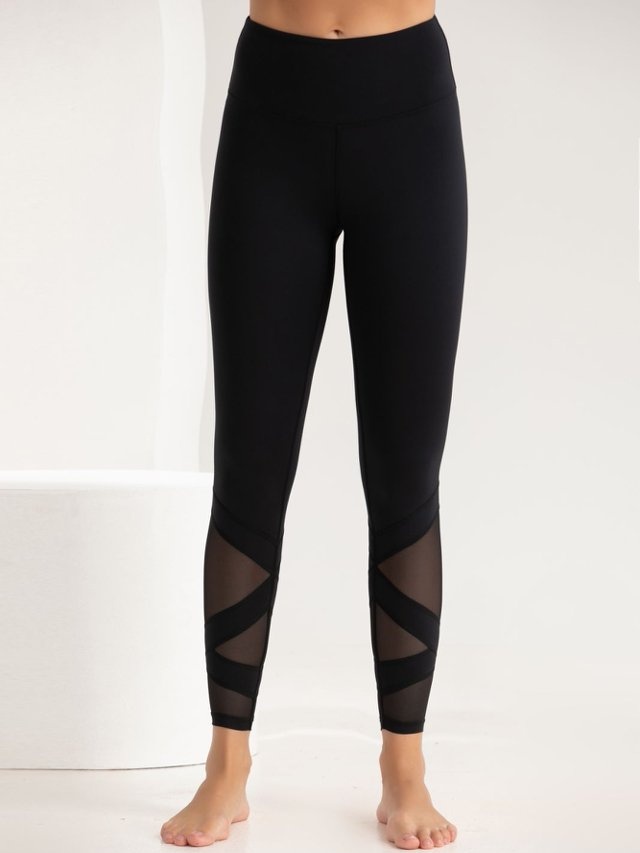 Black Mesh Panel Active Leggings