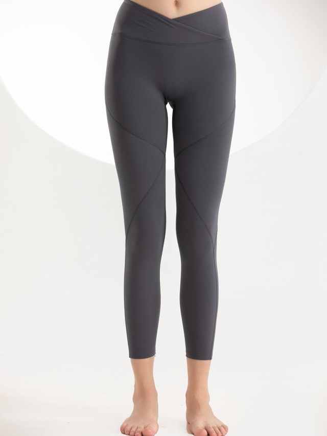 Grey Crossover Waist Active Crop Leggings