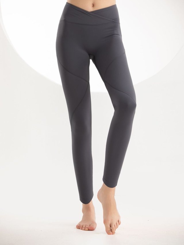 Grey Crossover Waist Active Crop Leggings