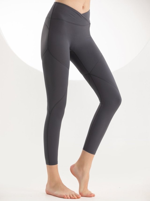 Grey Crossover Waist Active Crop Leggings