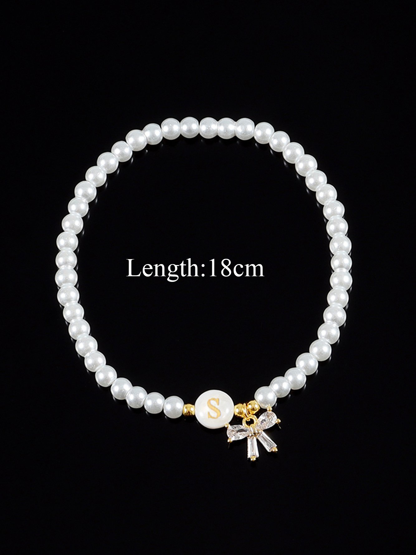 Pearl Bracelet with Initial Charm and Crystal Bow