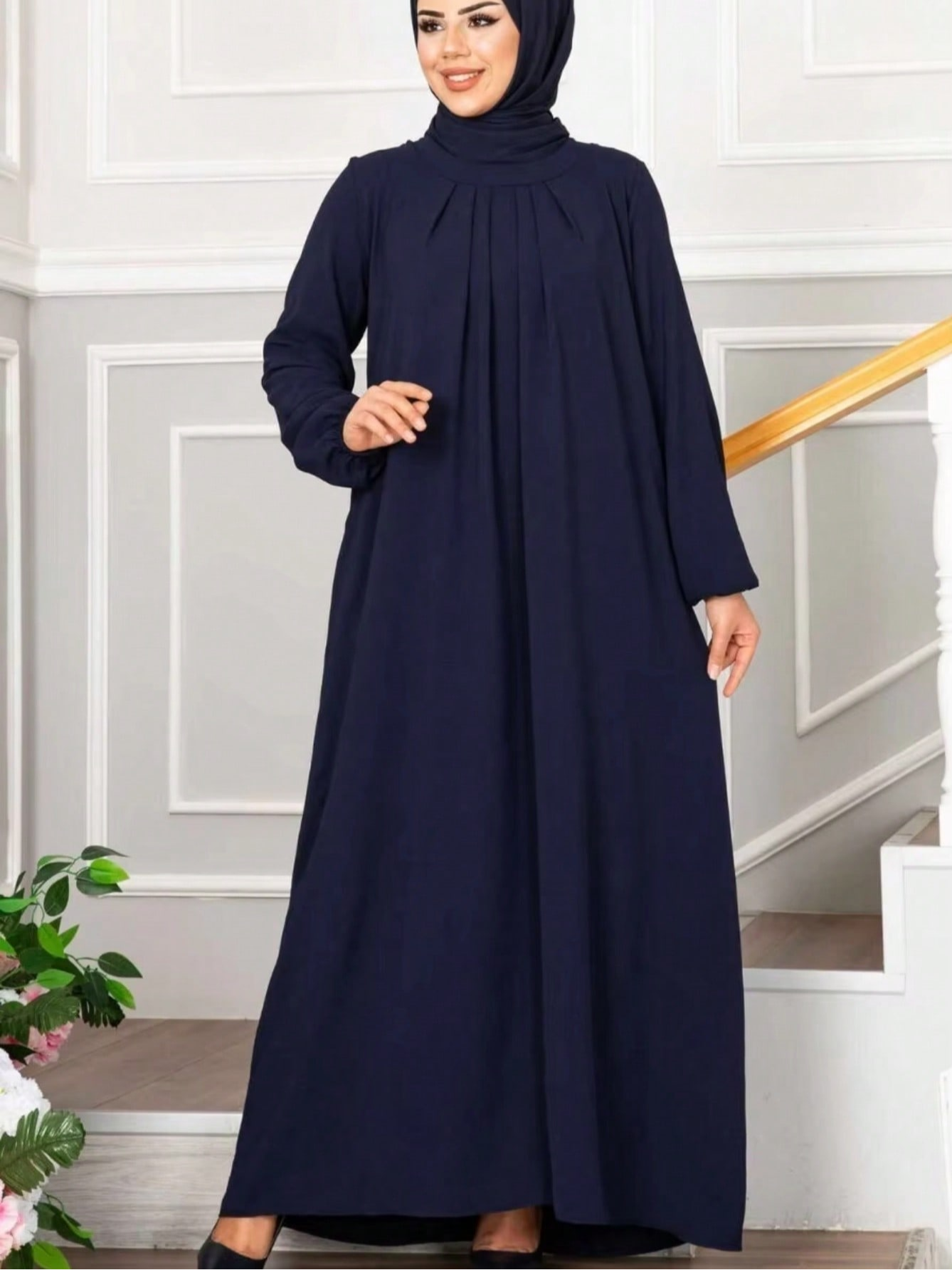 Navy Blue Solid Abaya