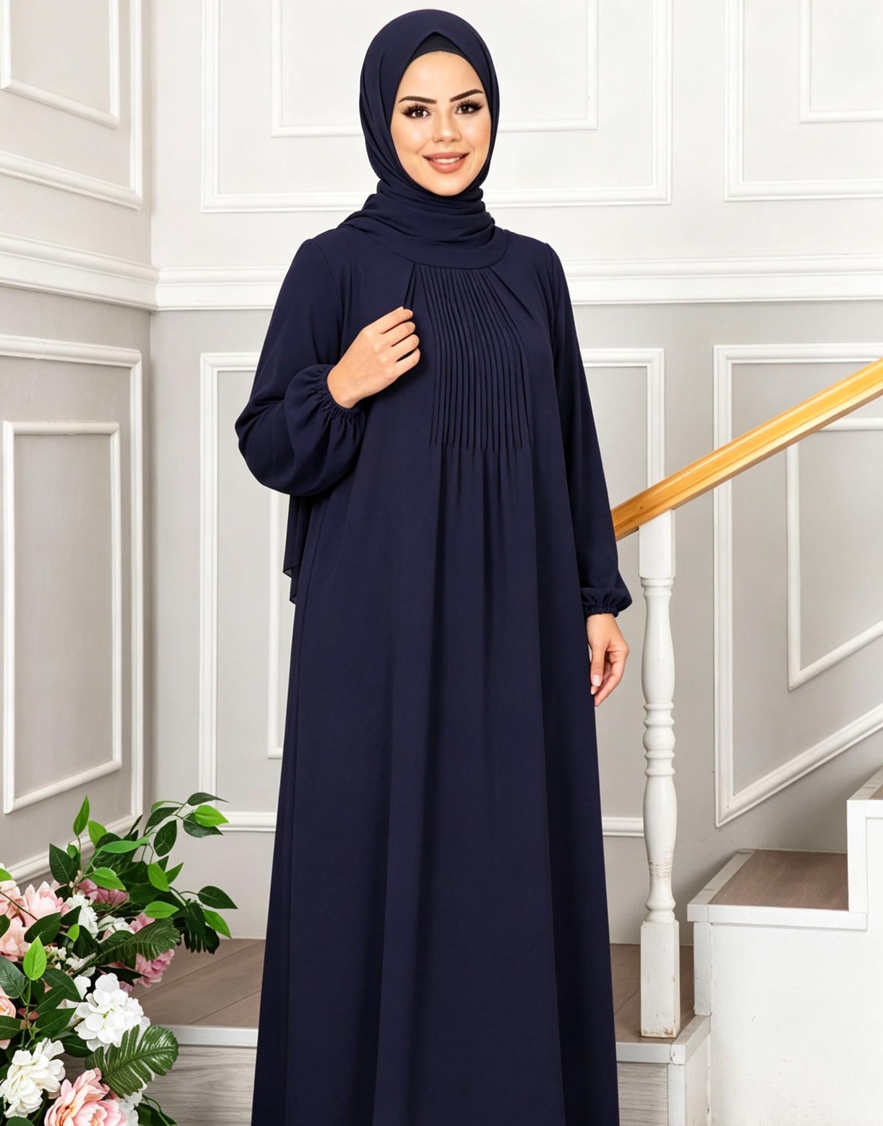 Navy Blue Solid Abaya