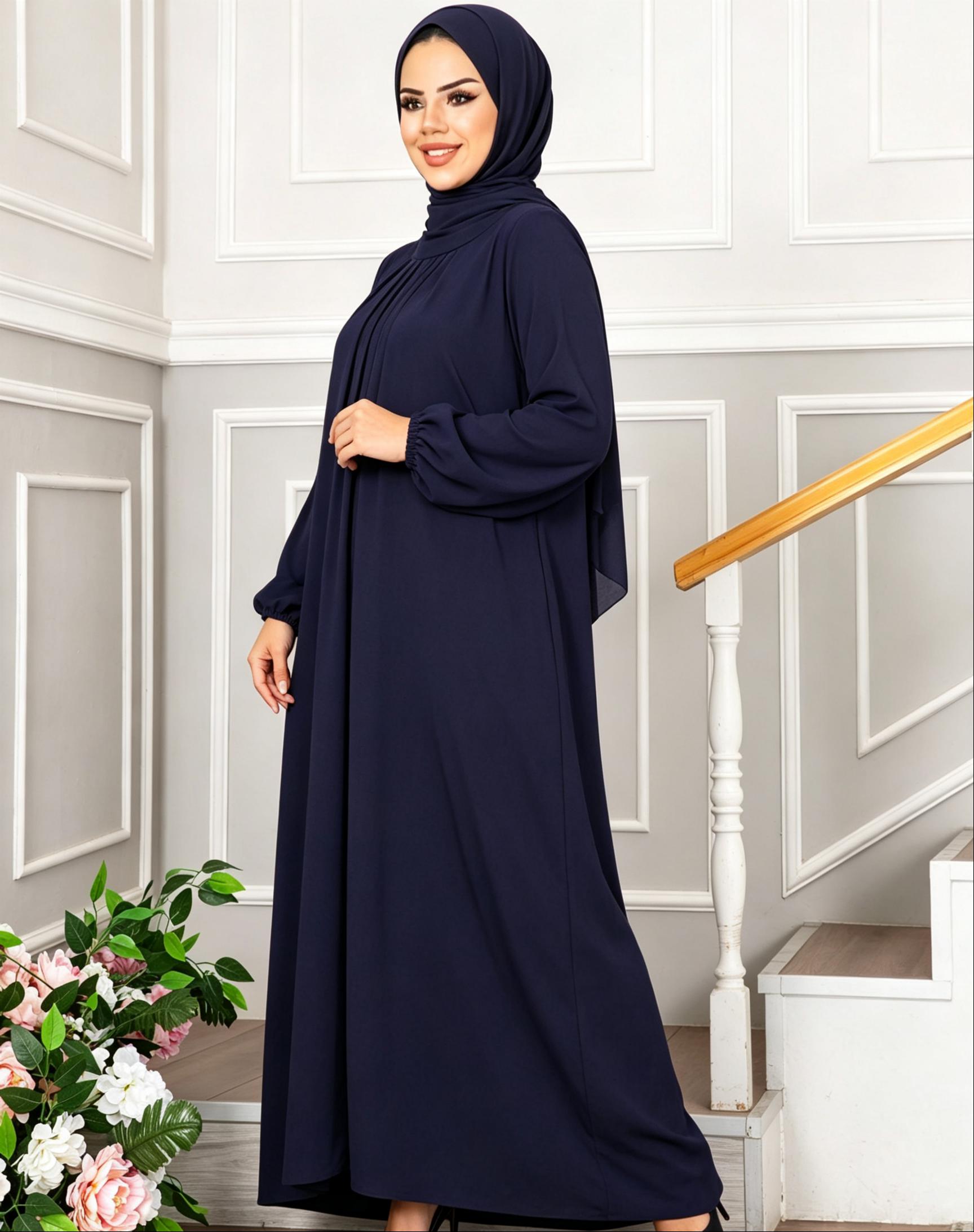 Navy Blue Solid Abaya