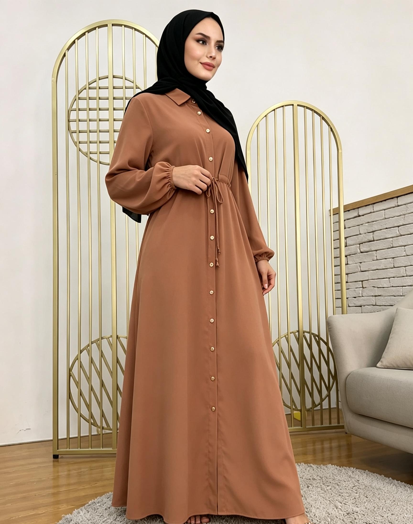 فستان عباية سادة لارتداء النهار بني