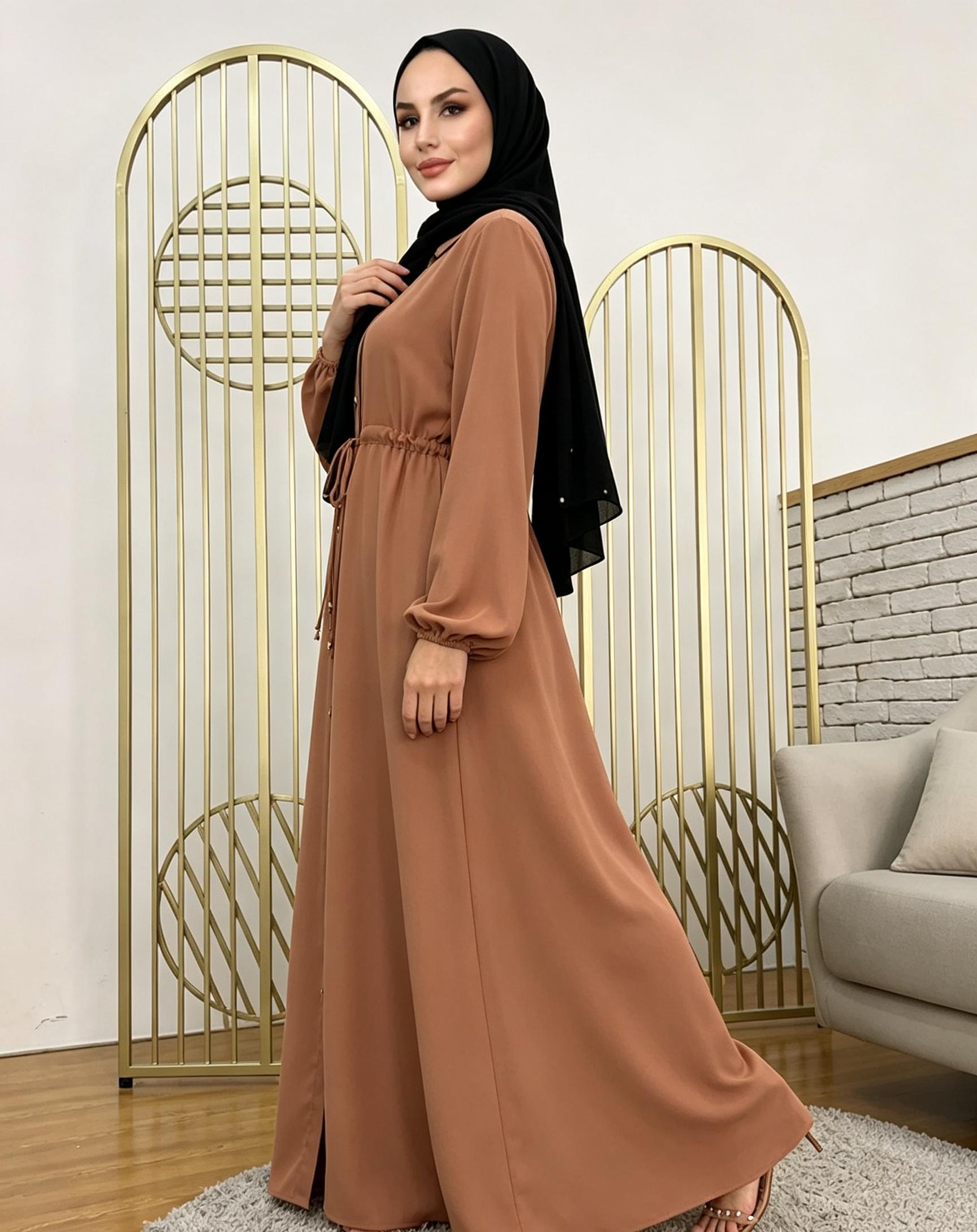فستان عباية سادة لارتداء النهار بني