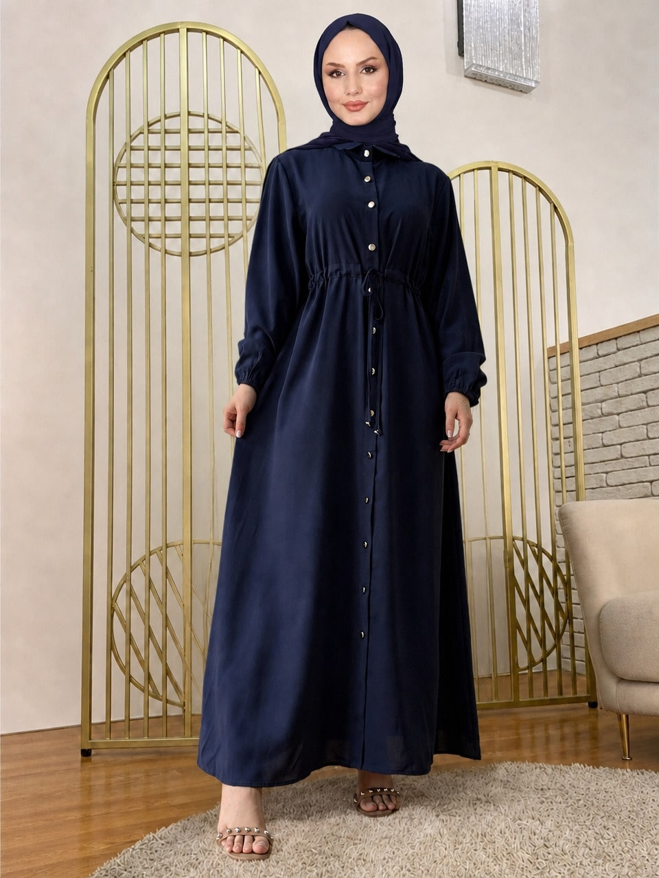 Dark Blue Solid Abaya
