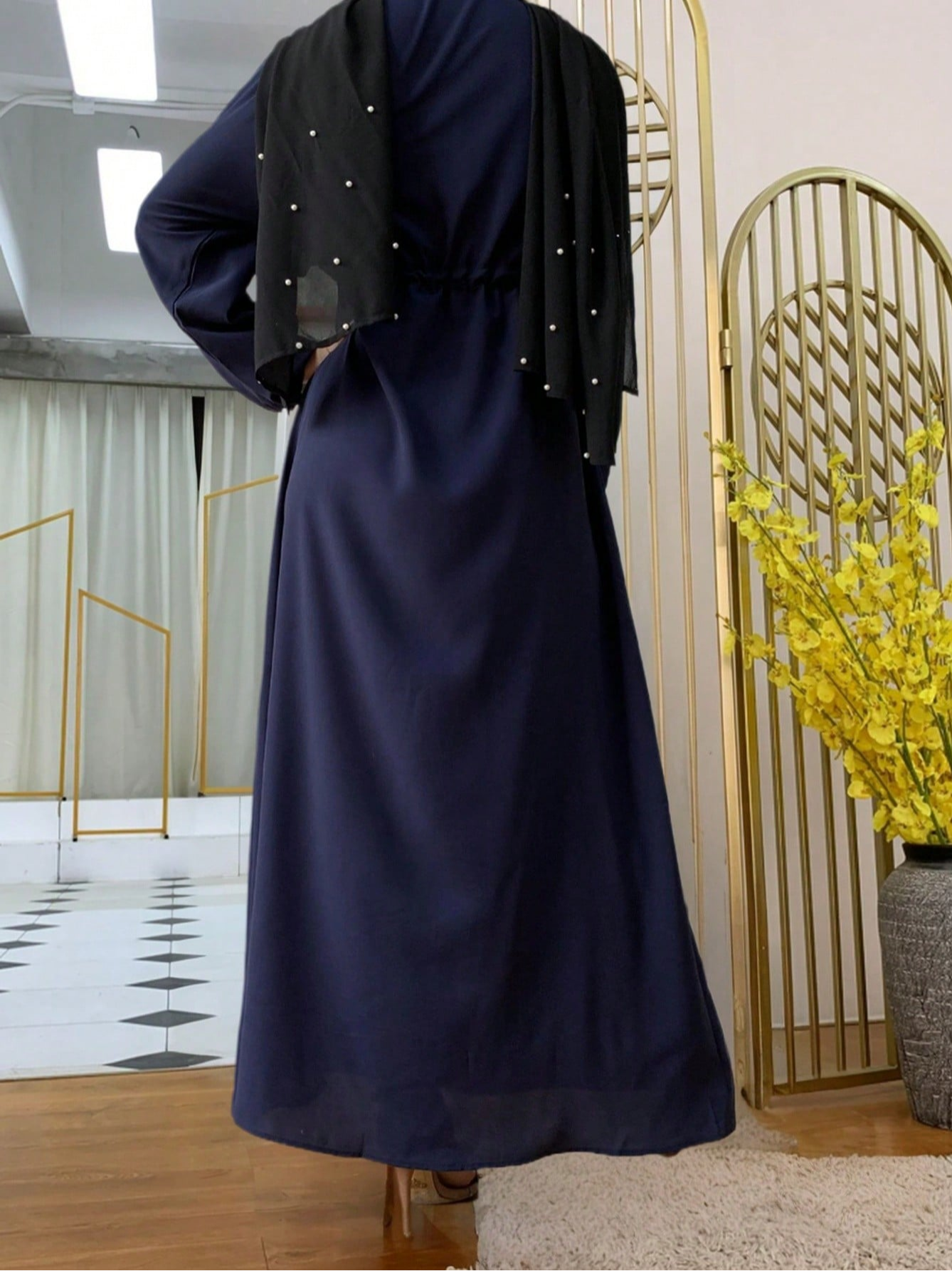 Dark Blue Solid Abaya