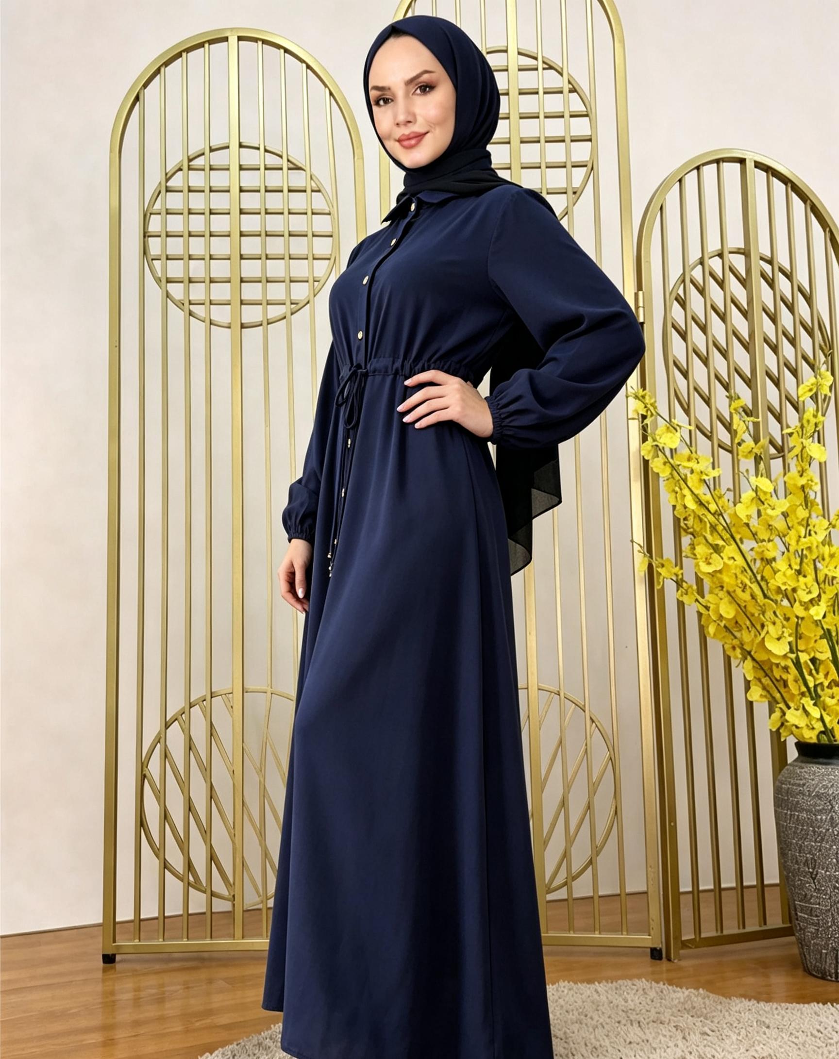 Dark Blue Solid Abaya