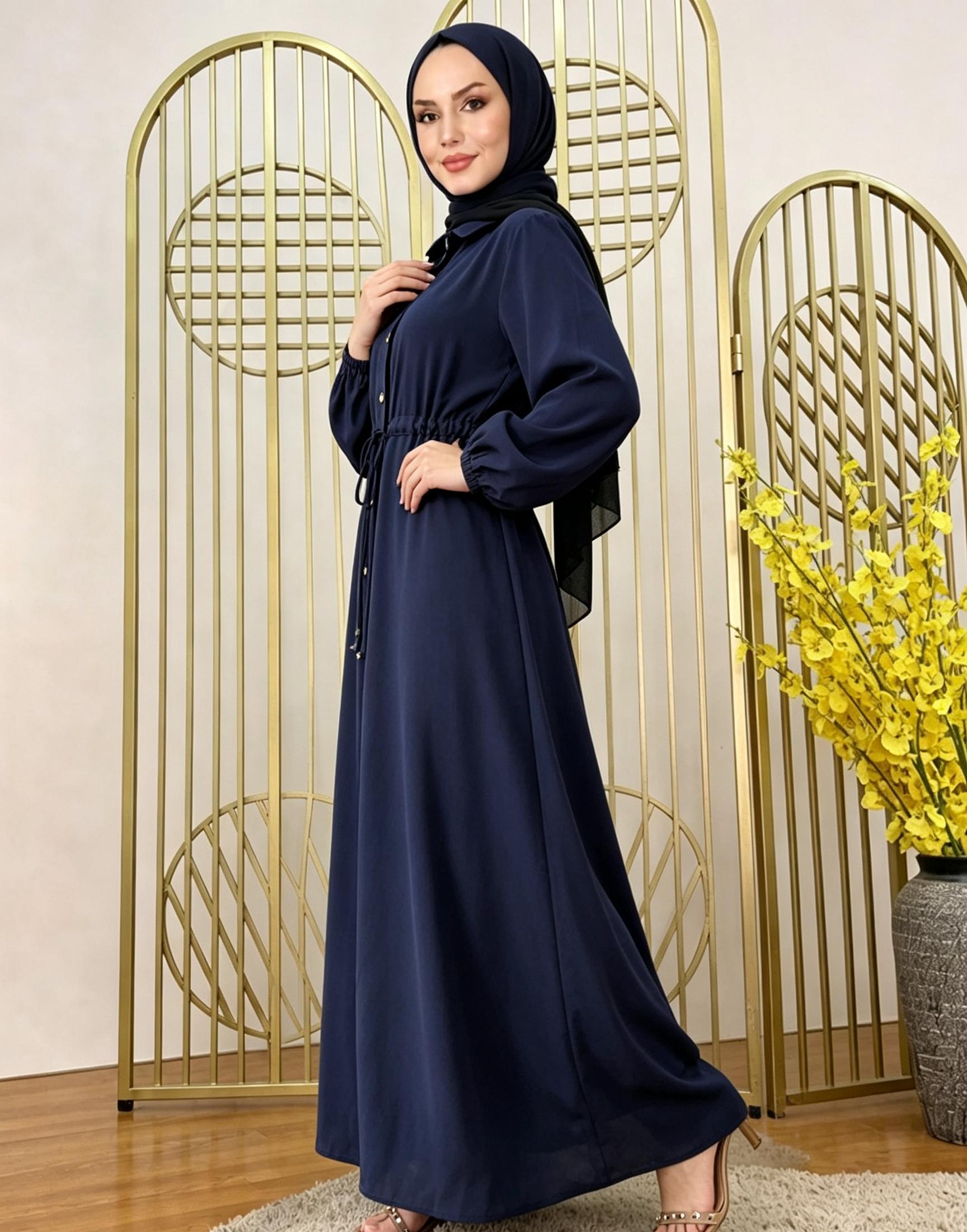 Dark Blue Solid Abaya