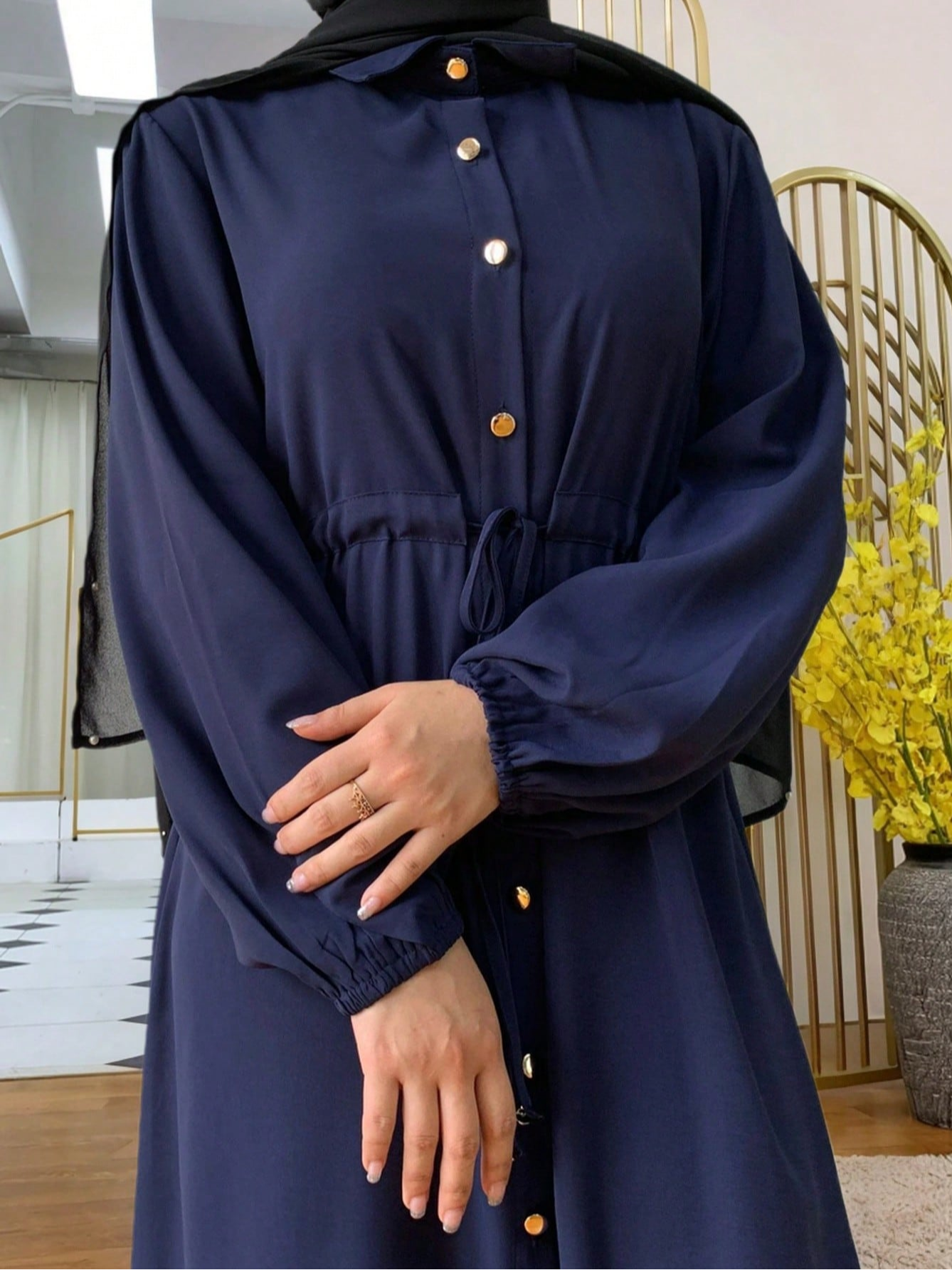 Dark Blue Solid Abaya
