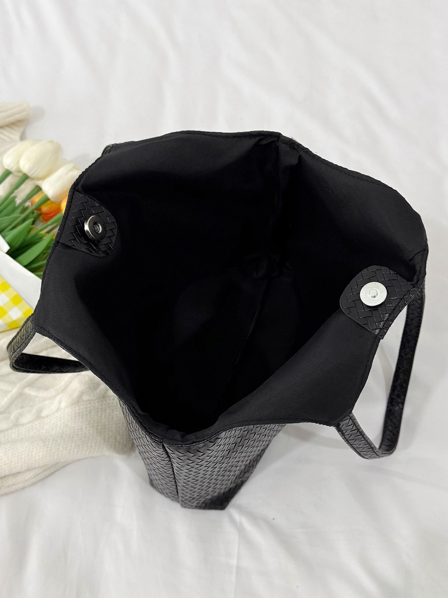 Black Texture Shoulder Bag with Magnetic