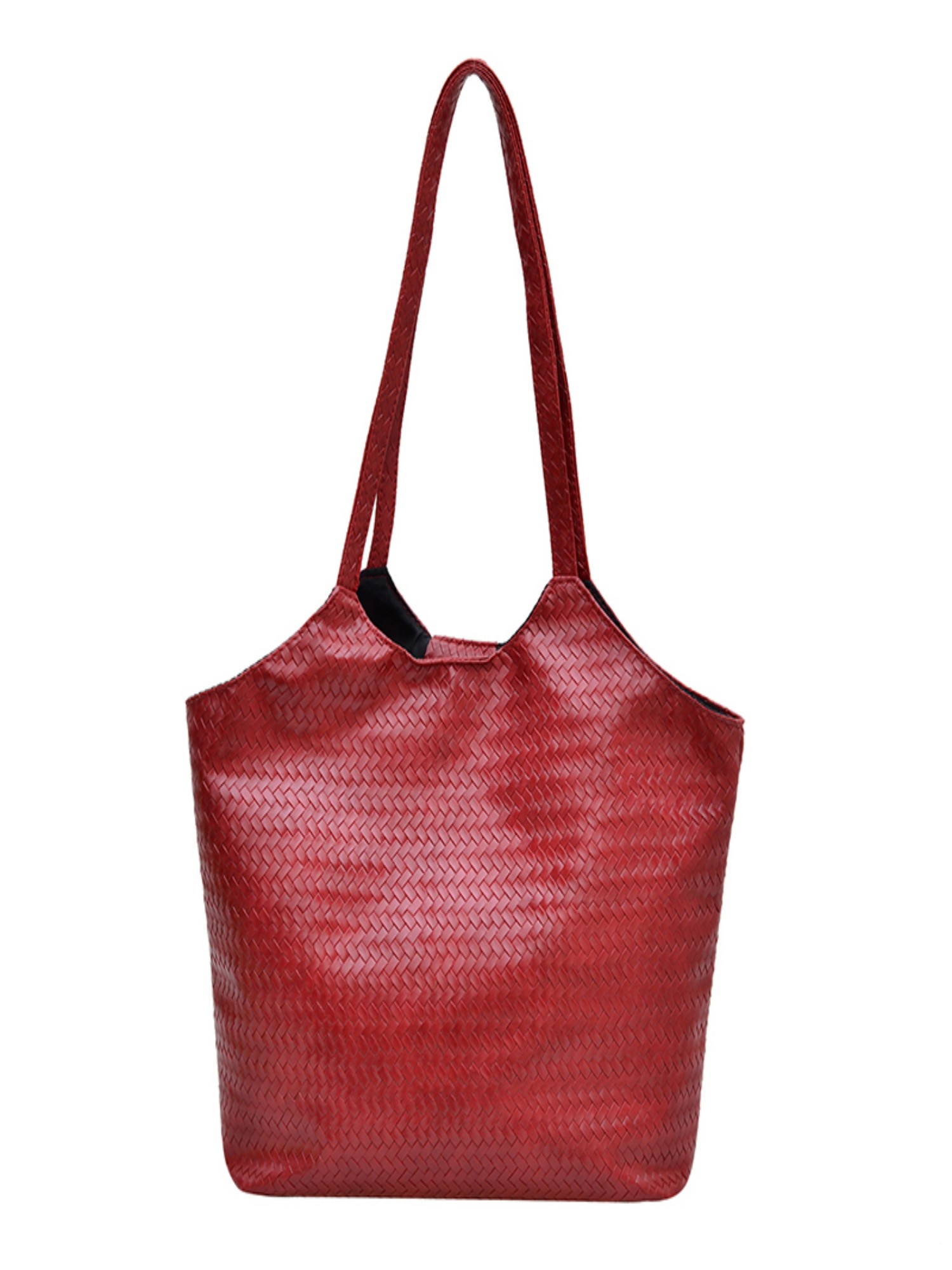 Red Texture Shoulder Bag with Button