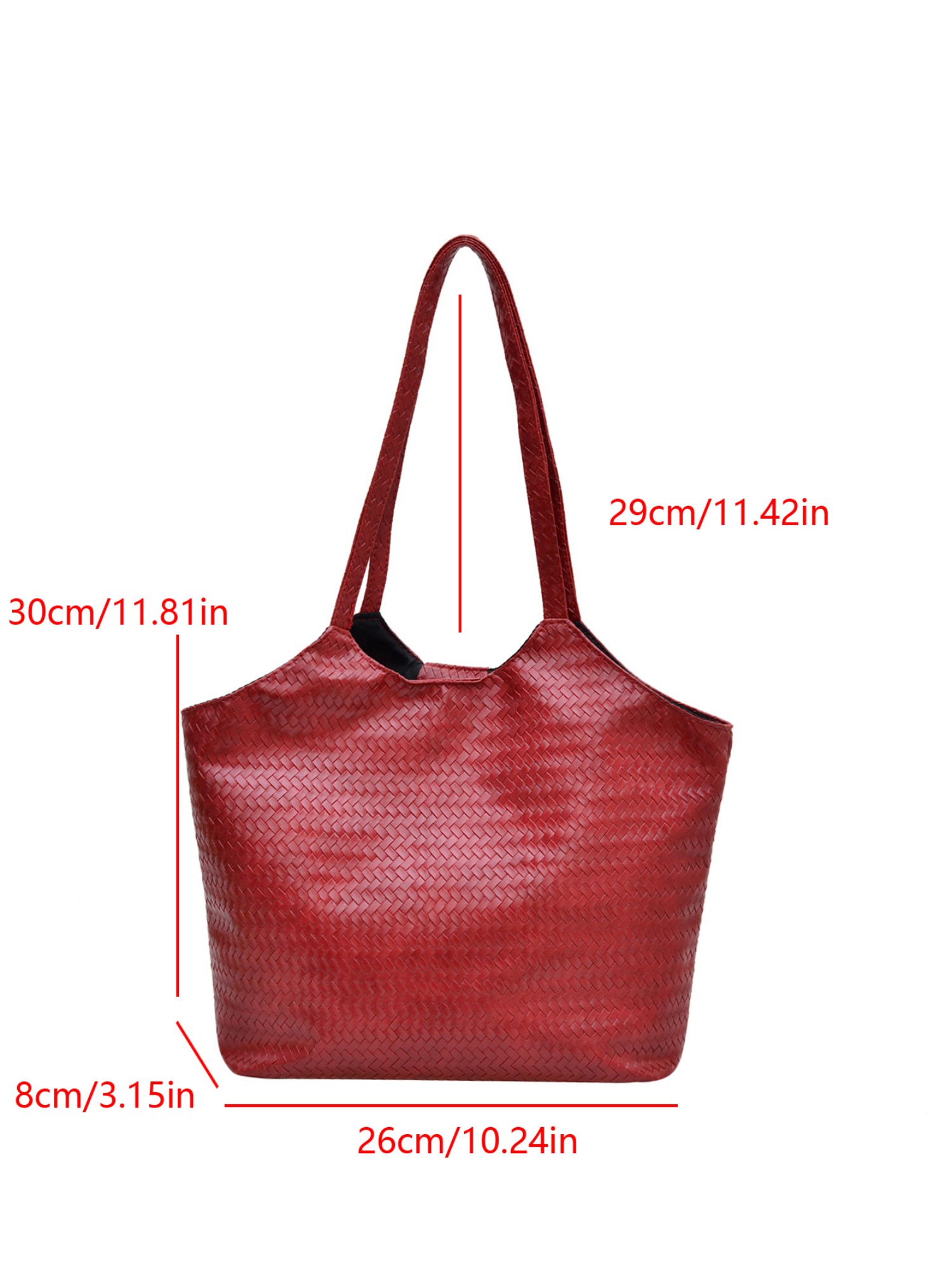 Red Texture Shoulder Bag with Button
