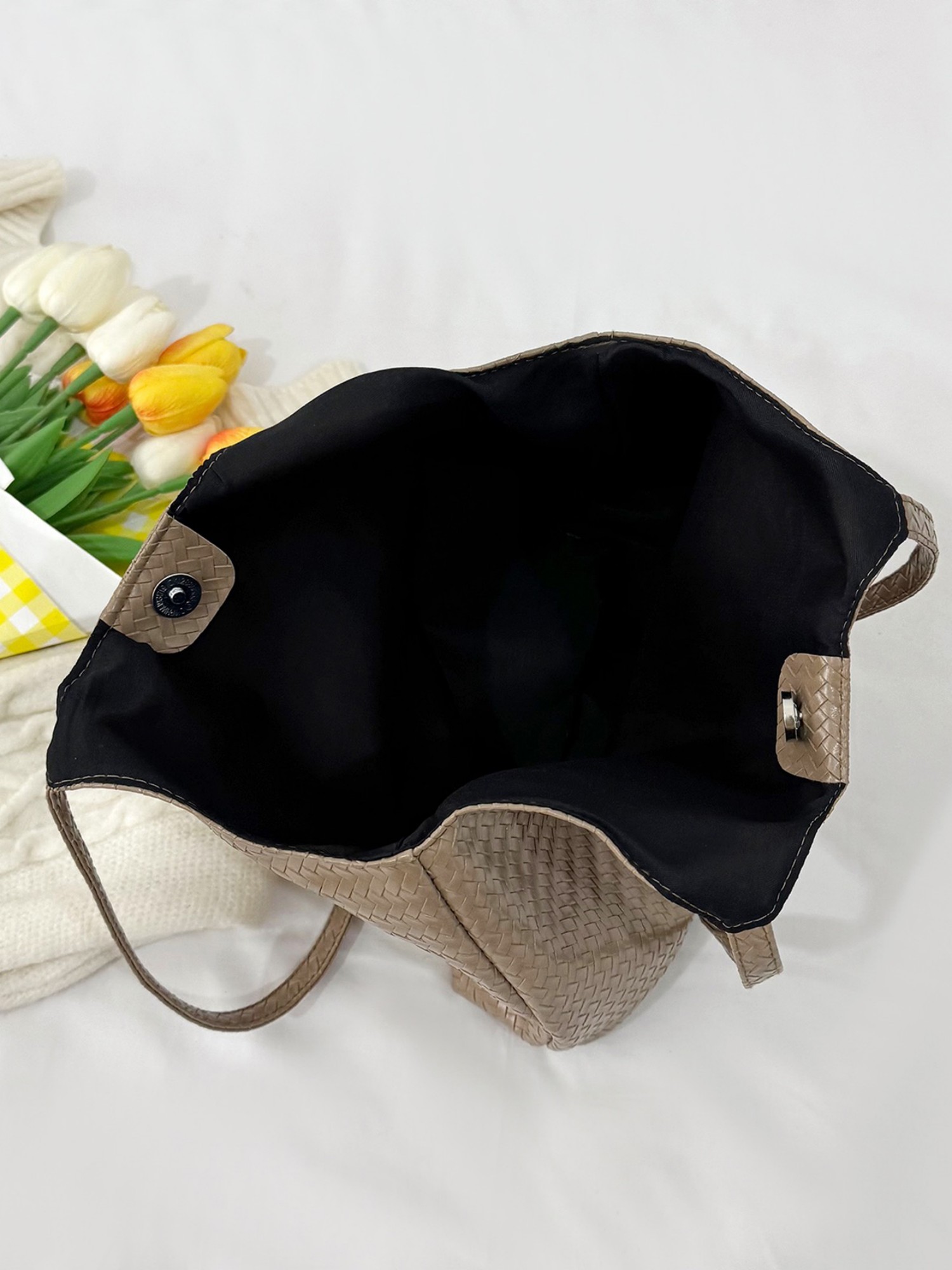 Khaki Texture Shoulder Bag with Magnetic