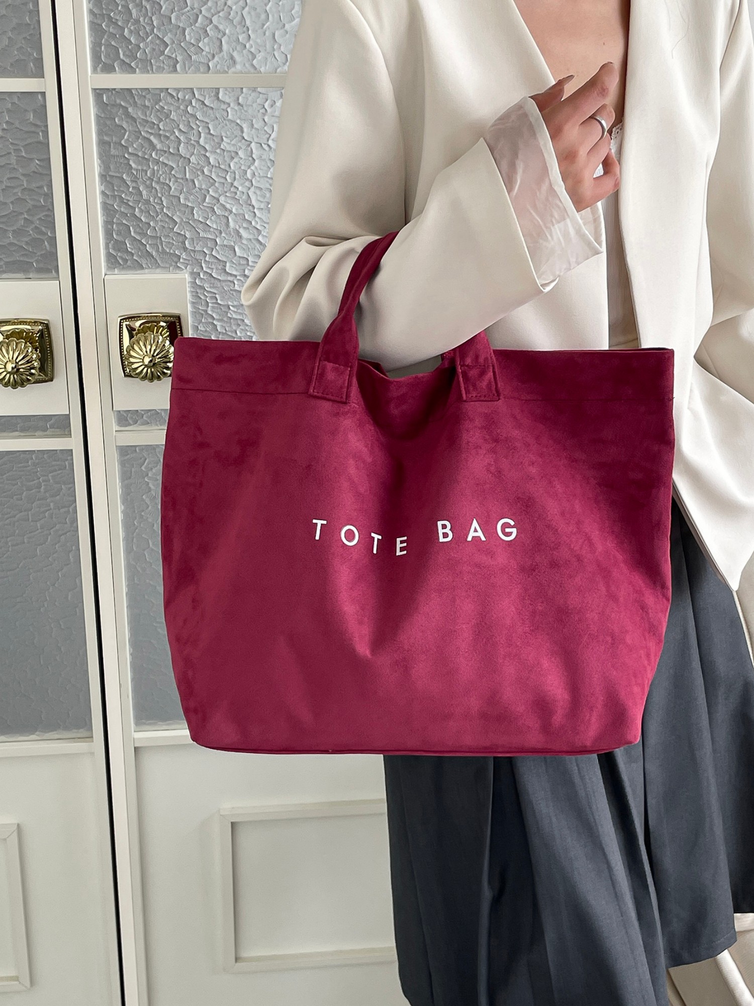 Burgundy Solid Tote with Open