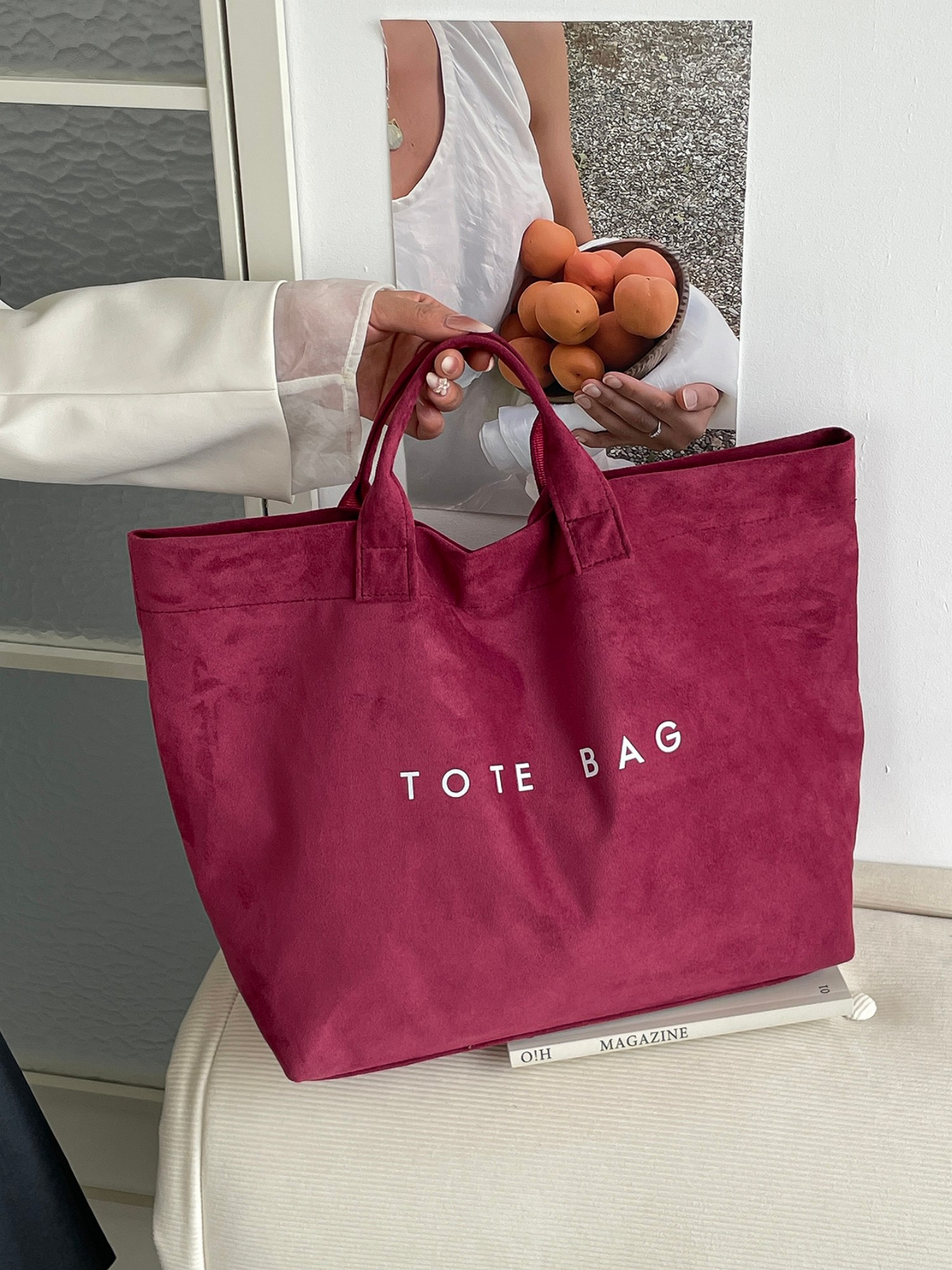 Burgundy Solid Tote with Open