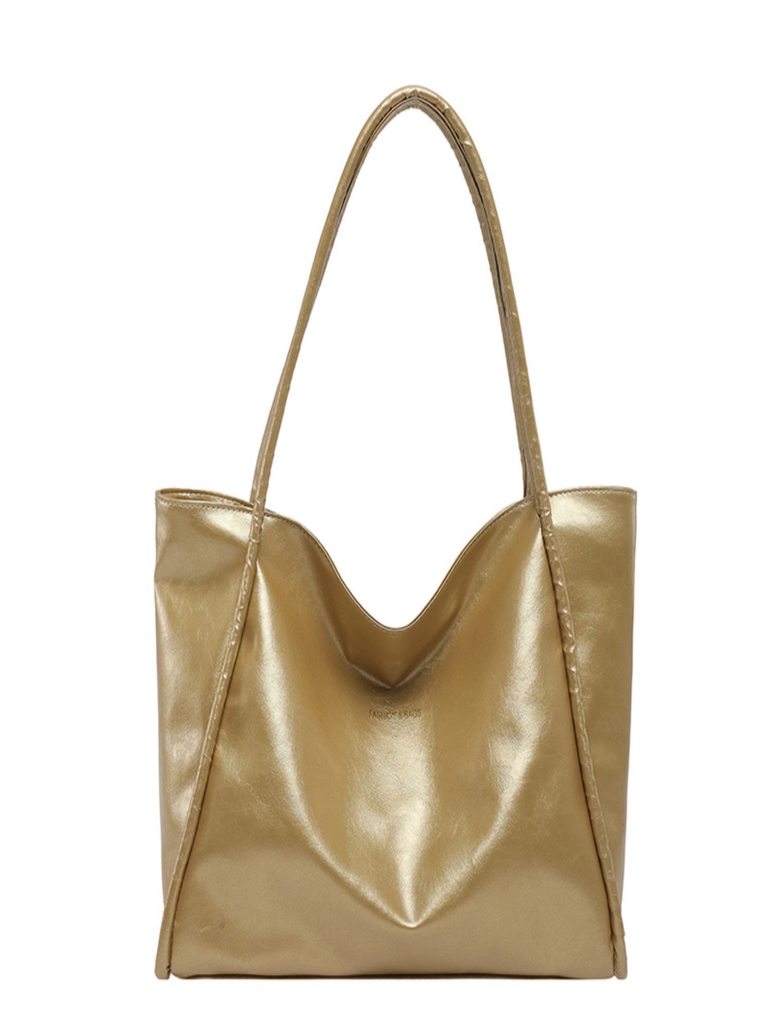 Gold Solid Shoulder Bag with Zip