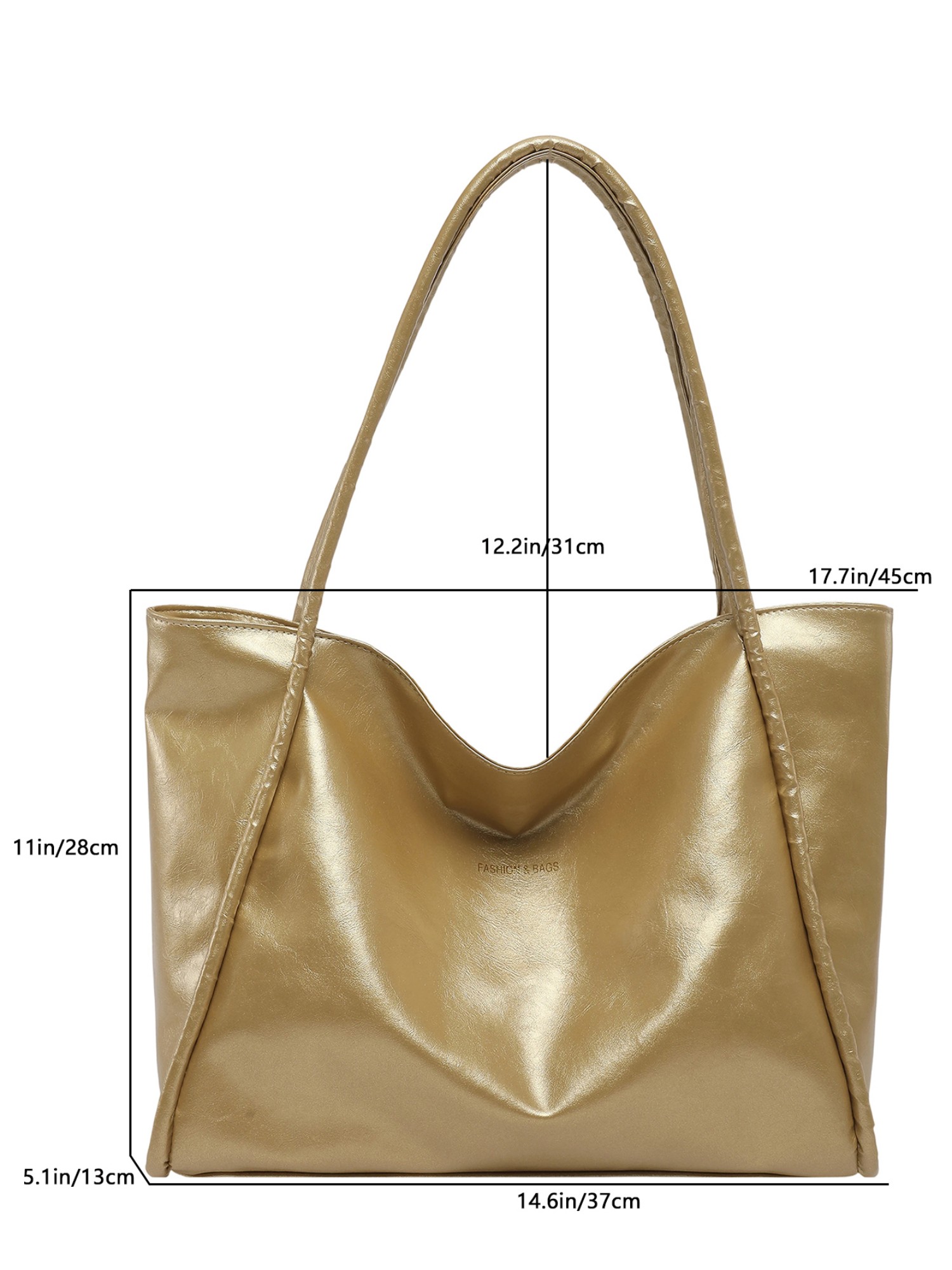 Gold Solid Shoulder Bag with Zip