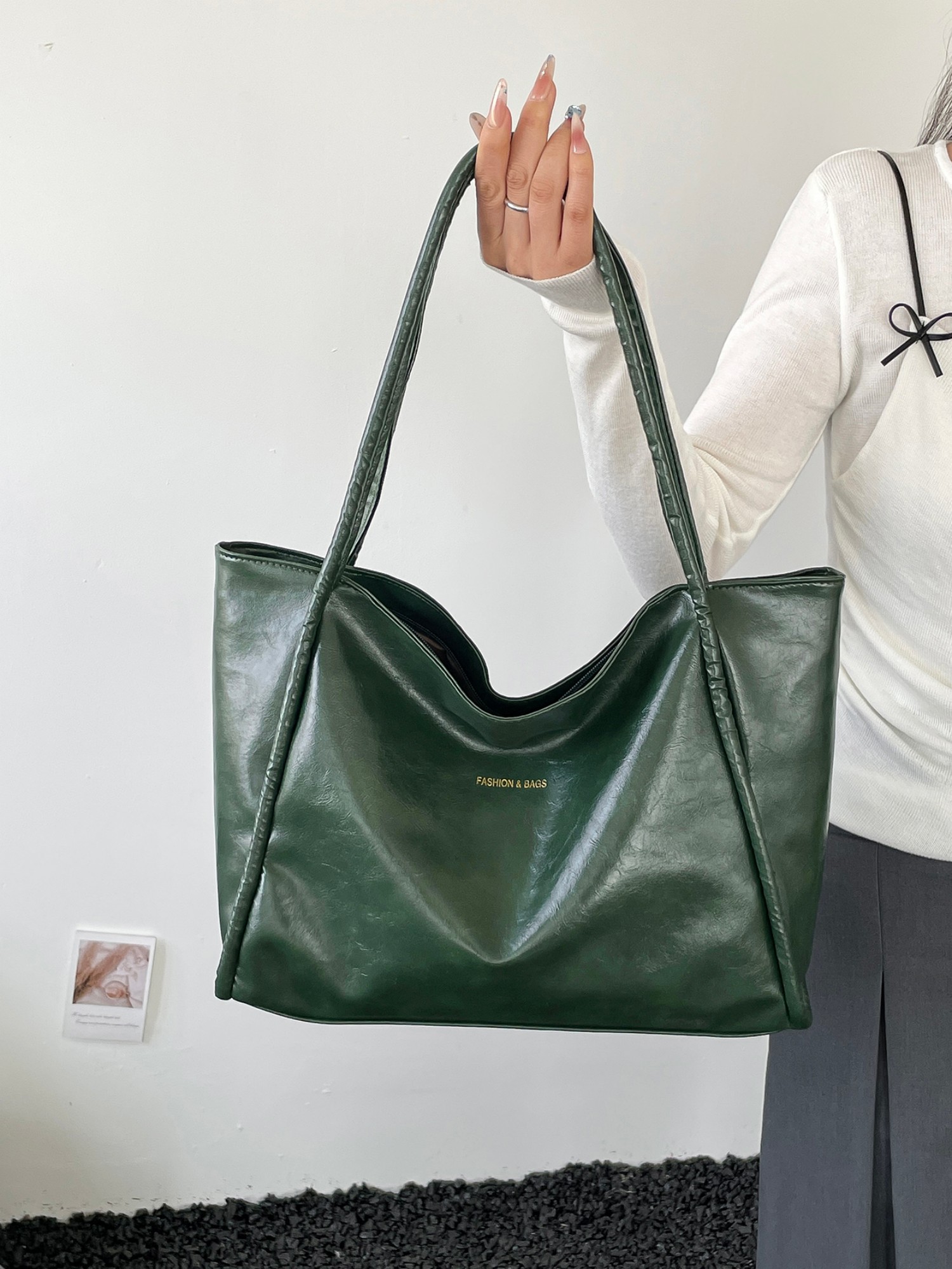 Green Solid Shoulder Bag with Zip