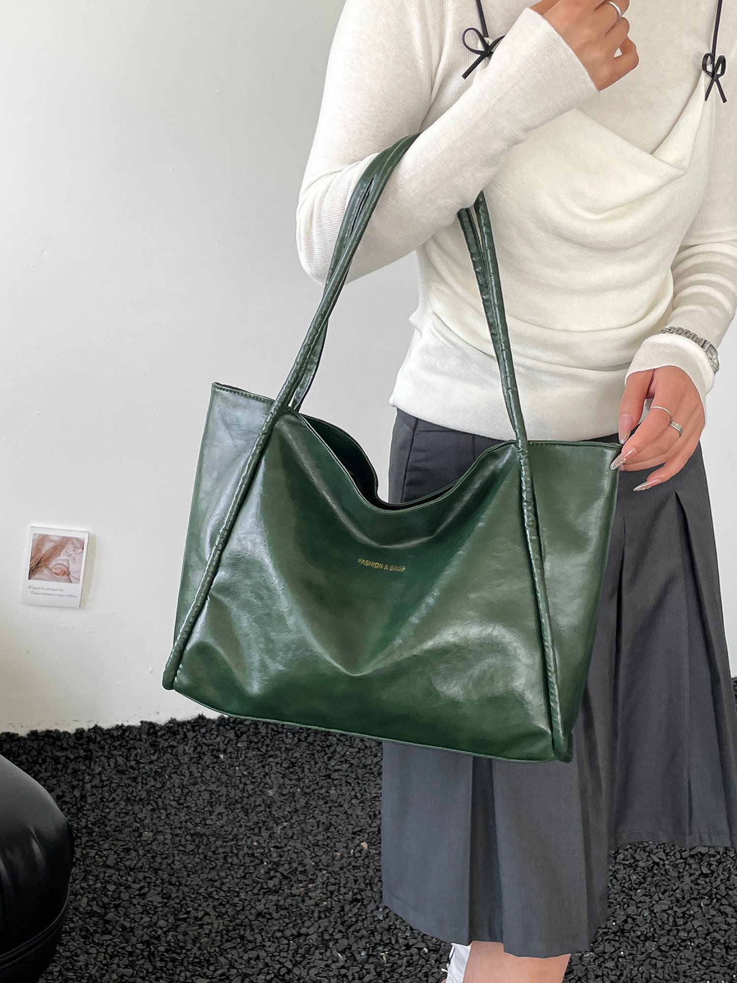 Green Solid Shoulder Bag with Zip