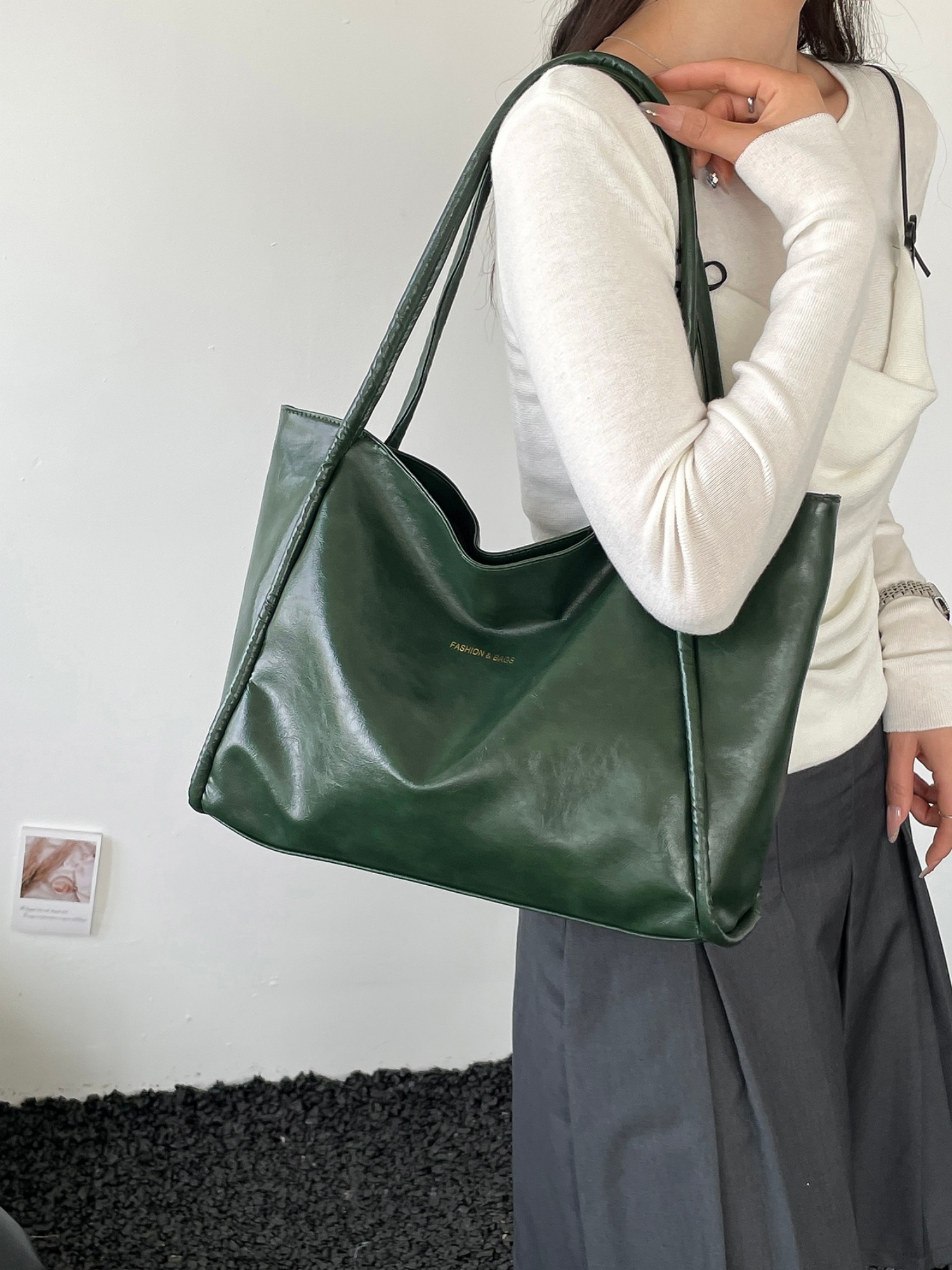 Green Solid Shoulder Bag with Zip