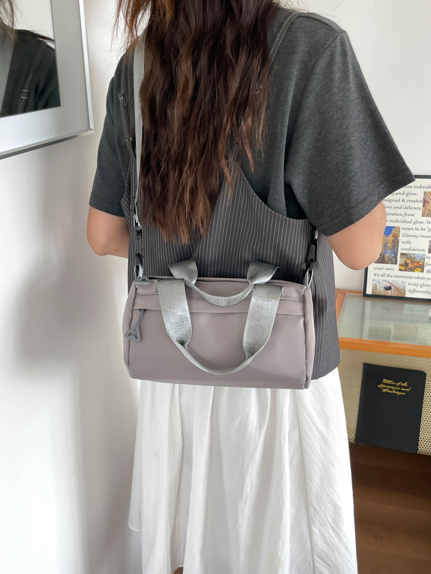 Grey Solid Shoulder Bag with Zip
