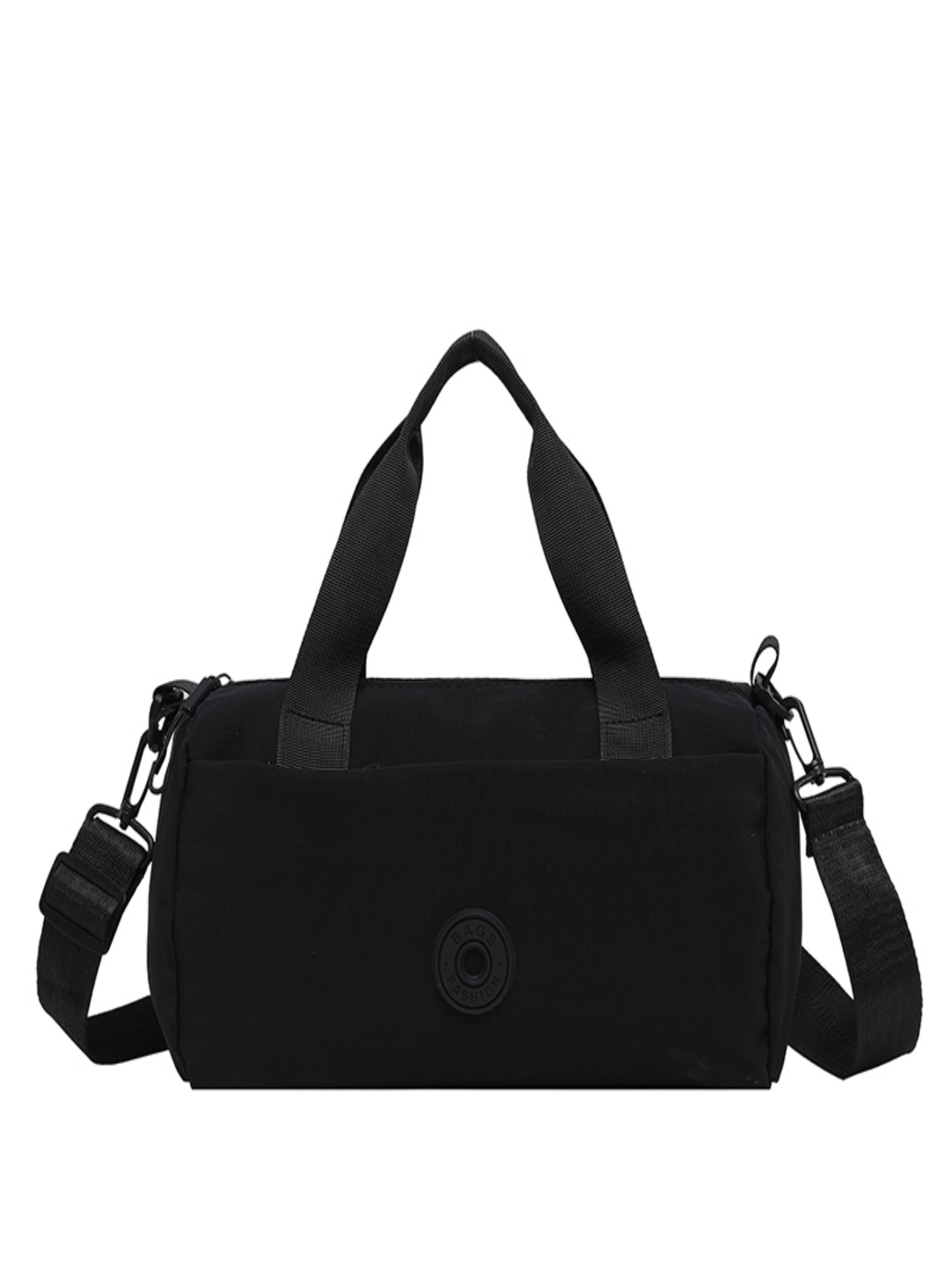 Black Solid Shoulder Bag with Zip