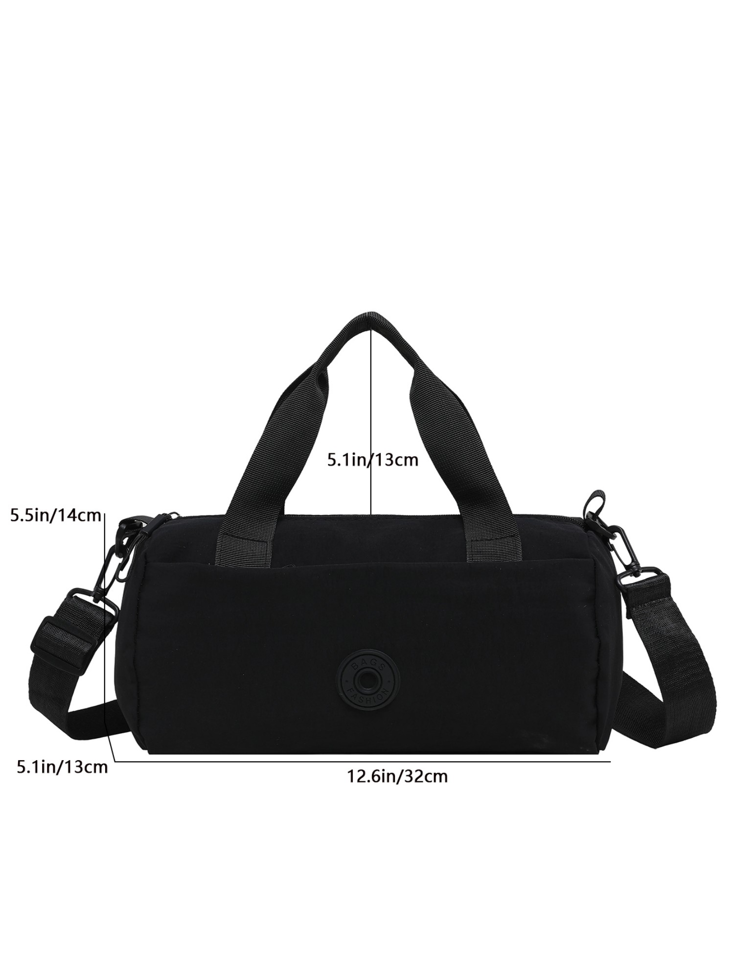 Black Solid Shoulder Bag with Zip