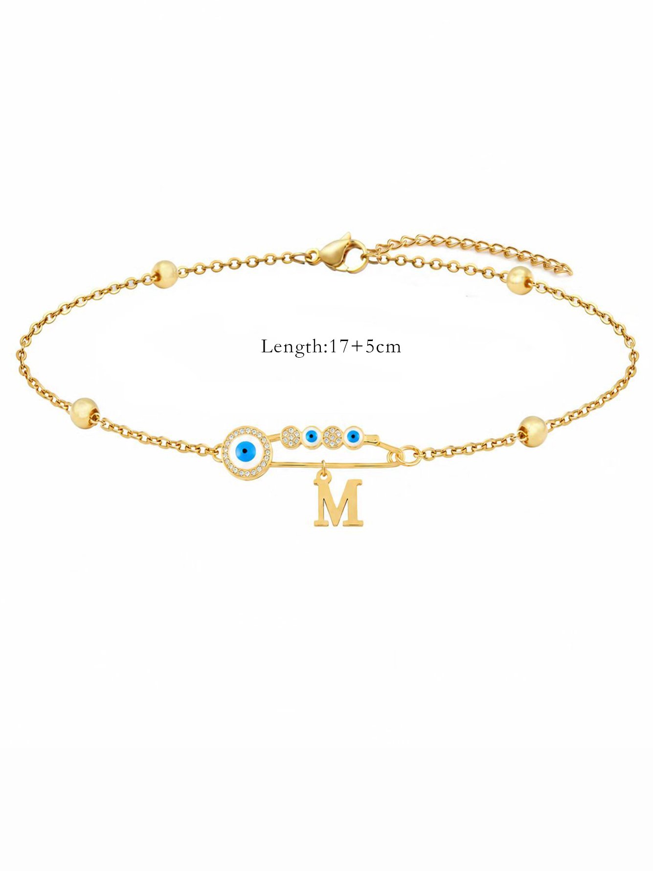 Eye Pin Initial Gold Color Stainless Steel Bead Chain Bracelets