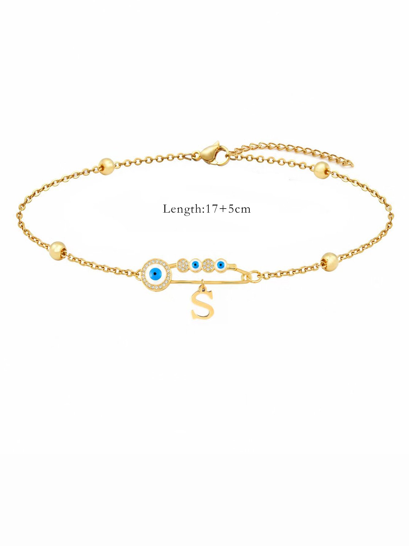 Golden Evil Eye and Initial Charm Bracelet