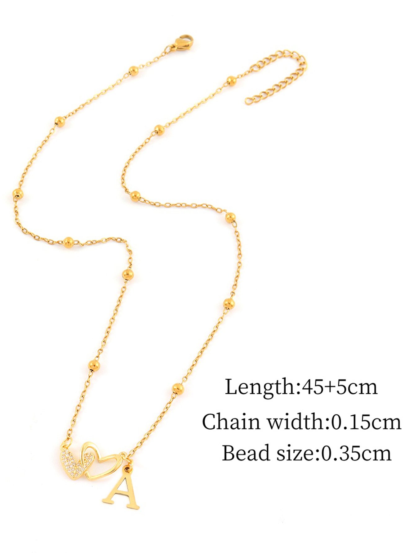 Heart and Initial Bead Chain Necklace