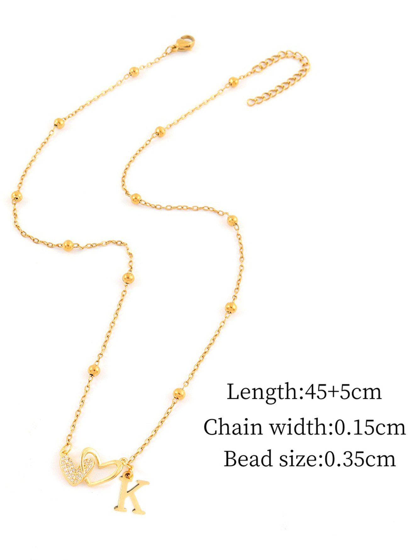 Gold Initial Necklace with Pave Heart Pendant