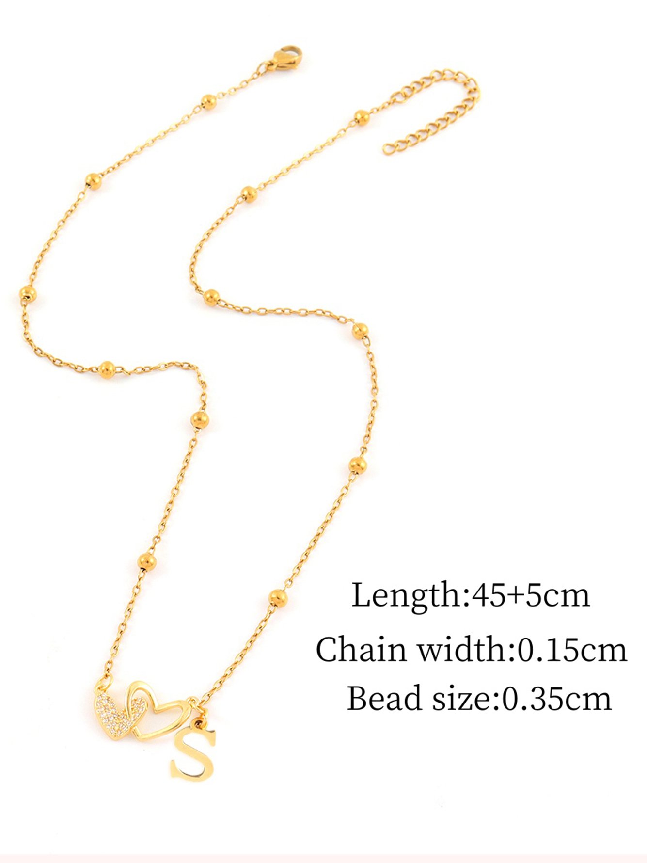 Gold Initial Necklace with Pave Heart Pendant