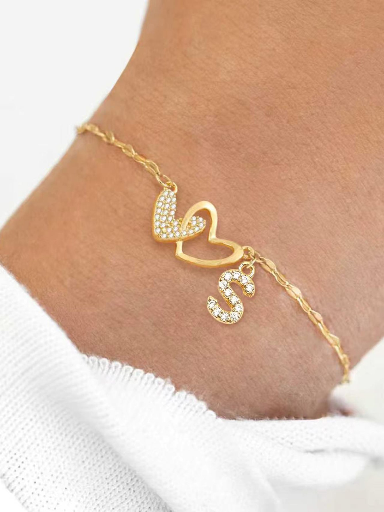Heart Initial Lip Chain Bracelet