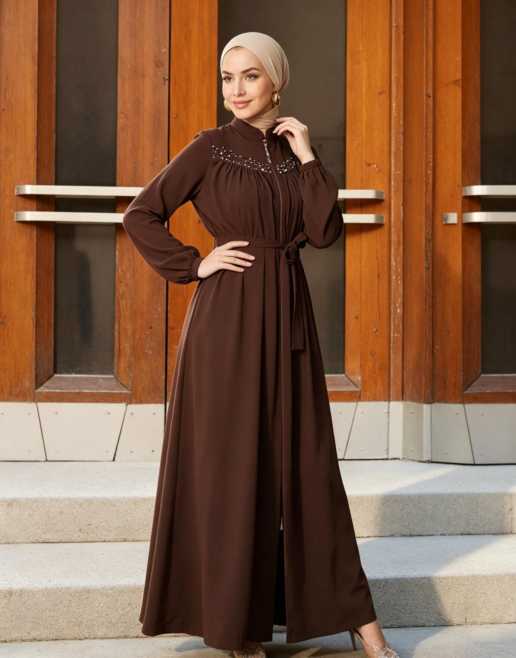 Brown Solid Abaya