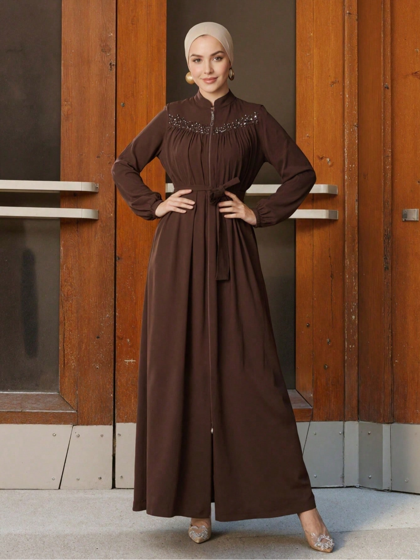 Brown Solid Abaya