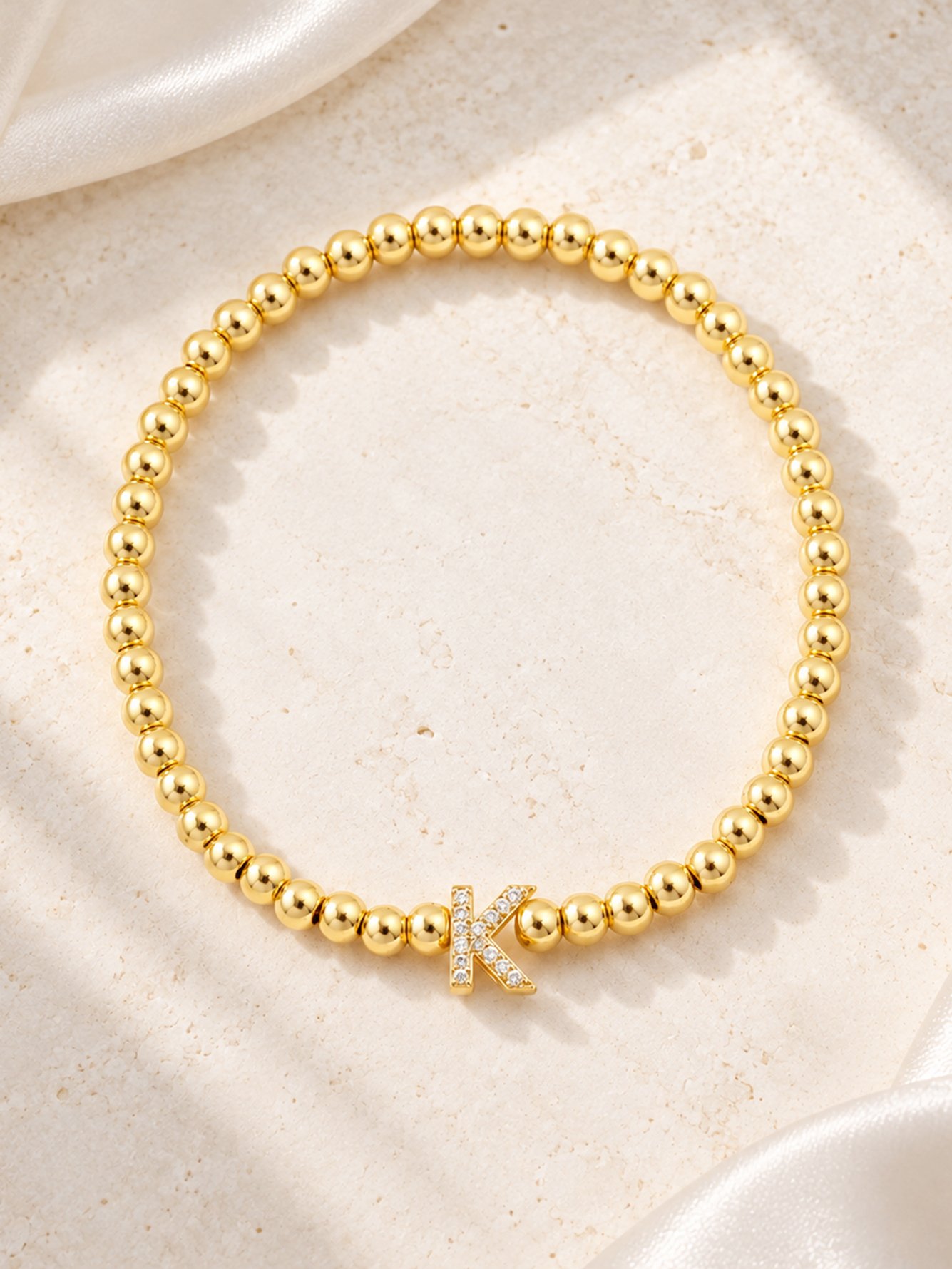 Gold Beaded Initial K Bracelet
