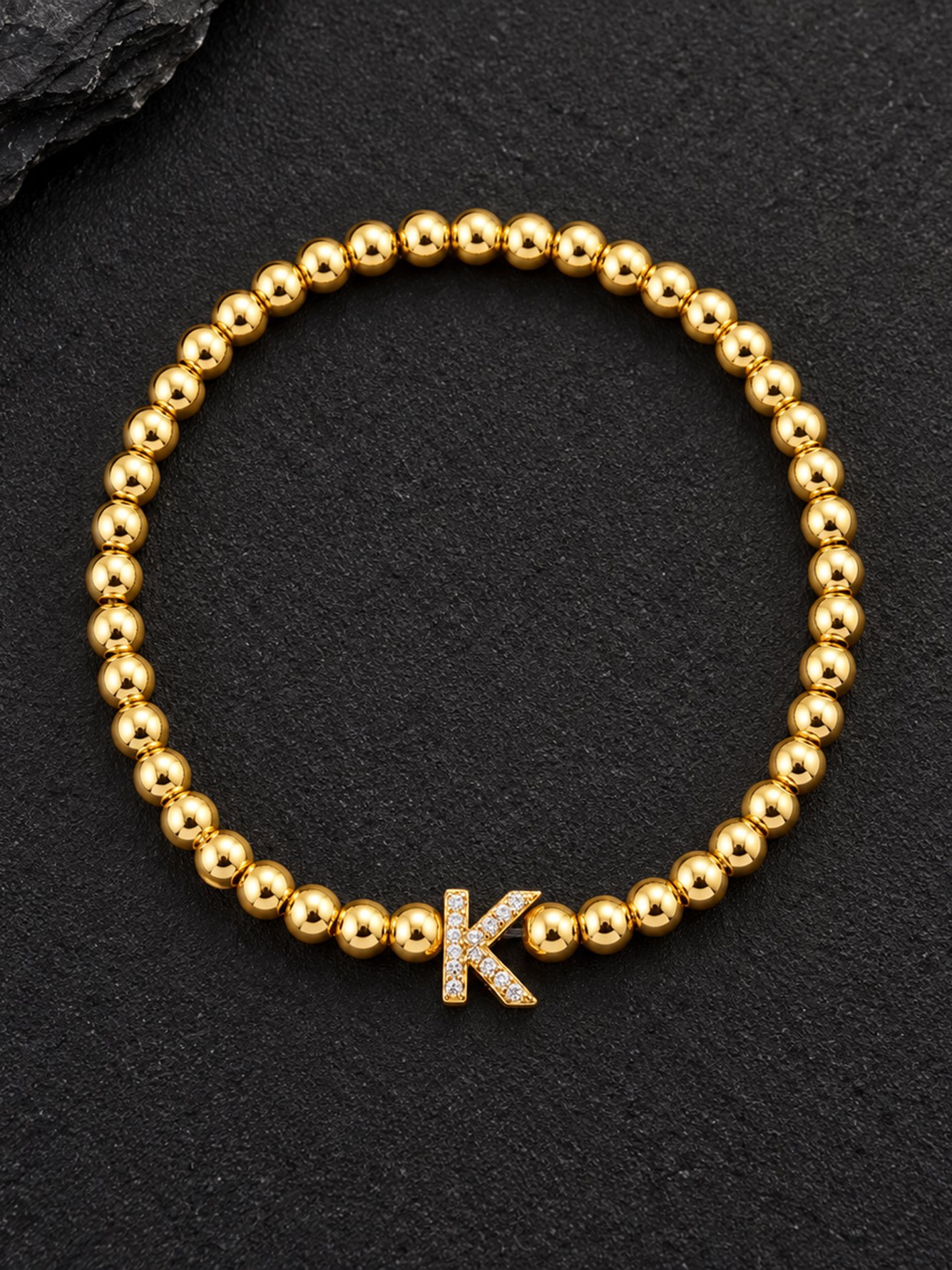 Gold Beaded Initial K Bracelet