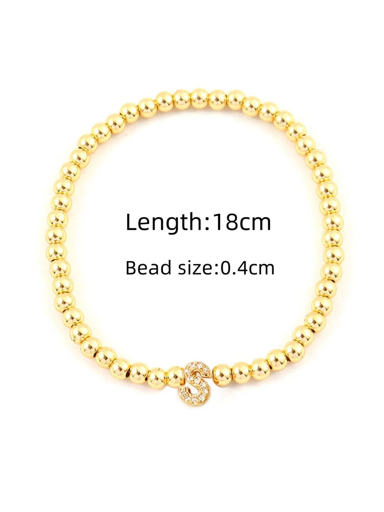 Gold Beaded Bracelet with Initial S Charm
