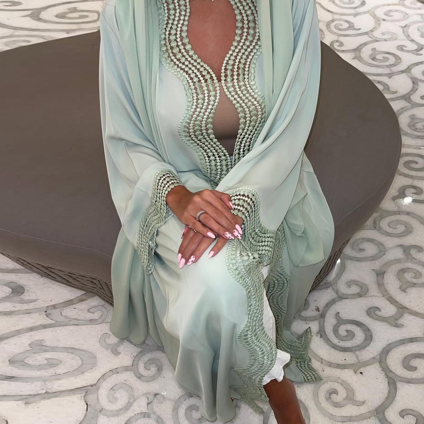 Green Embellished Abaya